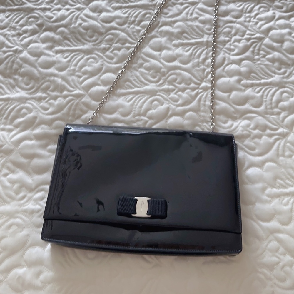Salvatore Ferragamo Black Patent Leather Crossbody Purse